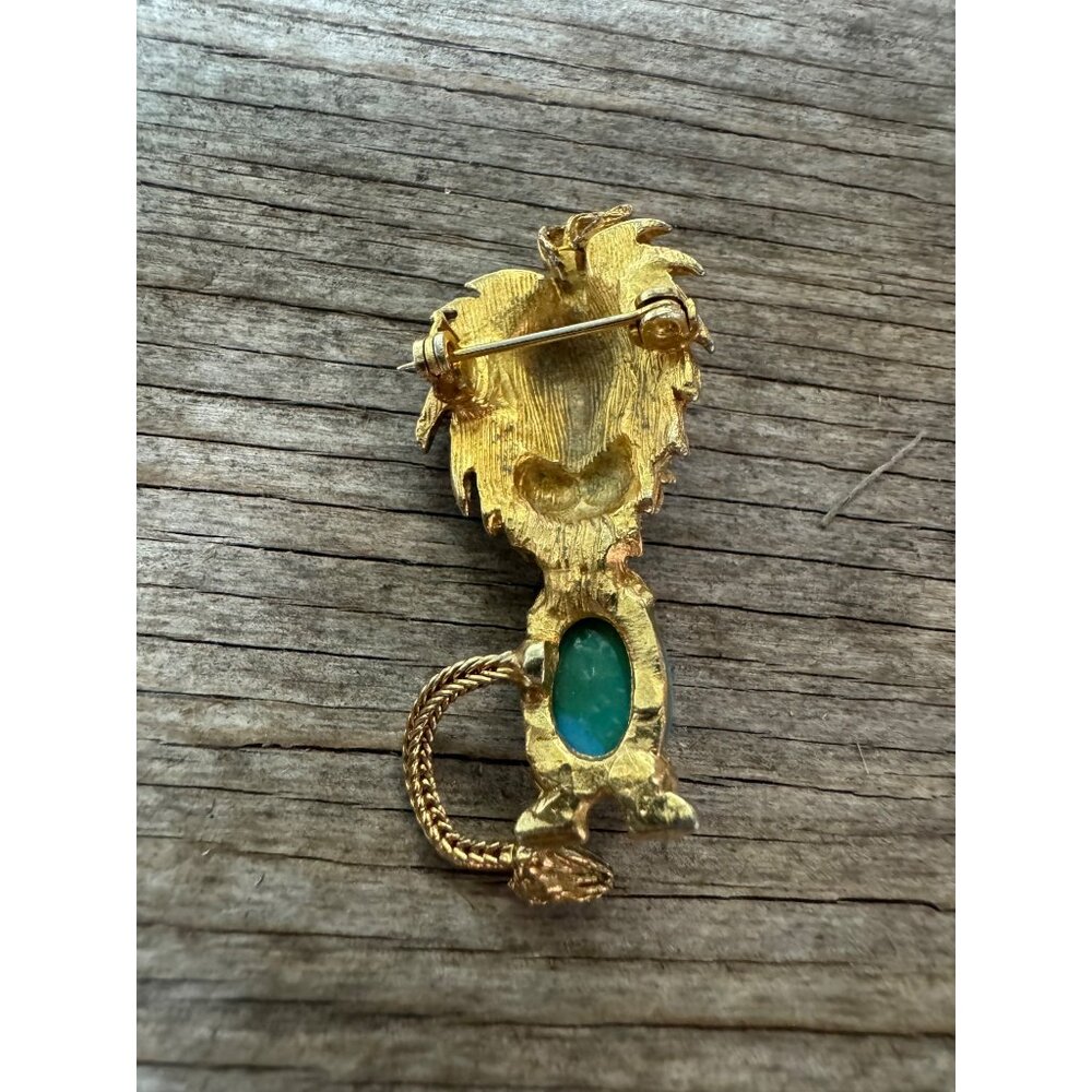 Turquoise Lucite Jelly Belly Leo Lion King Pin Brooch Articulated Tail 1 7/8" - Picture 4 of 6